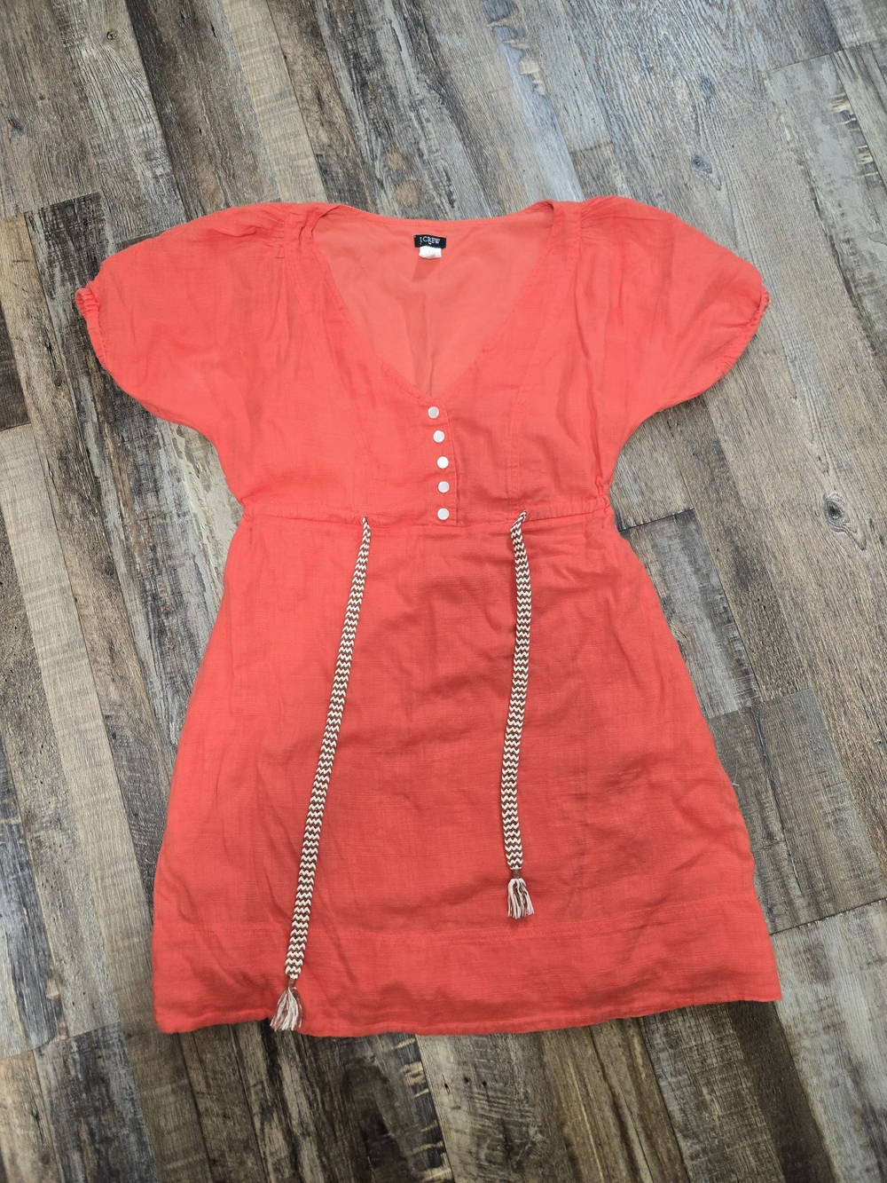 J. Crew Coral-Red Mini Dress with Braided Waist Tie